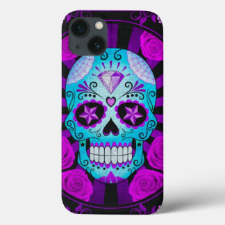 Vintage Blue and Purple Sugar Skull with Roses Case-Mate iPhone Hülle