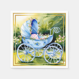 Vintage Blue Baby Carriage in Garden Bloom Serviette