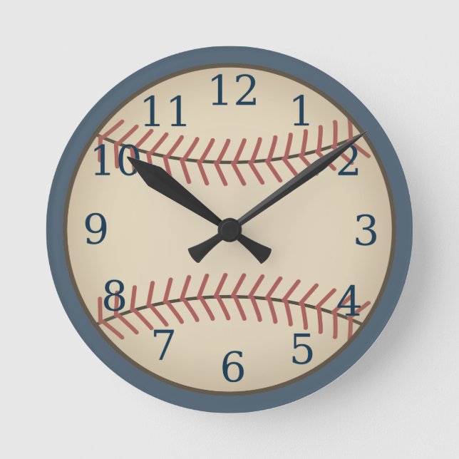 Vintage Blue Baseball Clock  Runde Wanduhr (Vorderseite)