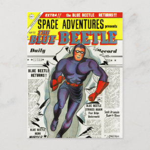 Vintage Blue Beetle Comic Book Superheld Postkarte