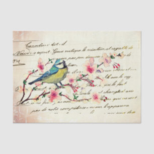 Vintage Blue Bird Kirschblütenbaum Dekupage Seidenpapier