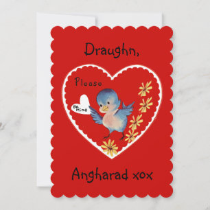 Vintage Blue Bird Valentine-Flachkarte Feiertagskarte
