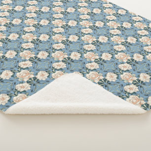 Vintage Blue Blush Pink Rosen Sherpa-Wurfdecke Sherpadecke