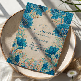 Vintage Blue Botanical Baby Shower Einladung