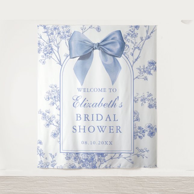Vintage Blue Bow Bridal Shower Photo Backdrop Wandteppich (Vorderseite)