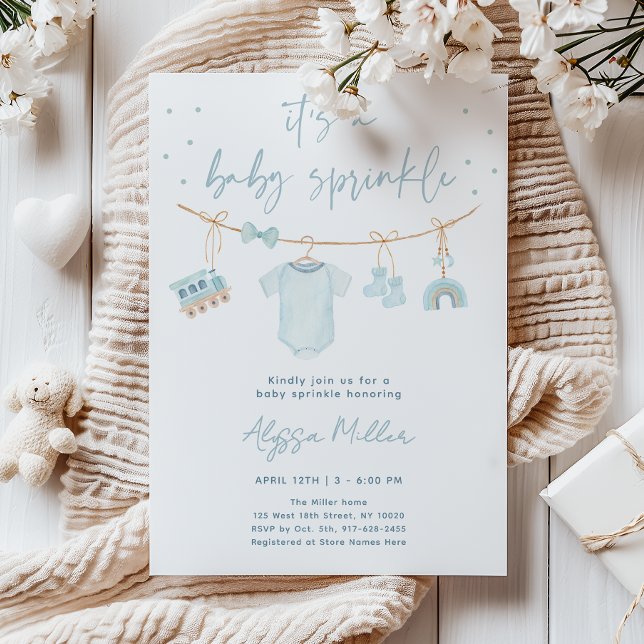 Vintage Blue Boy Baby Clothes Baby Sprinkle Einladung (Von Creator hochgeladen)