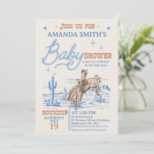 Vintage Blue Brown Rodeo Cowboy Babyparty Einladung