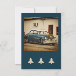 Vintage Blue Car Holiday Flat Grußkarte Karte