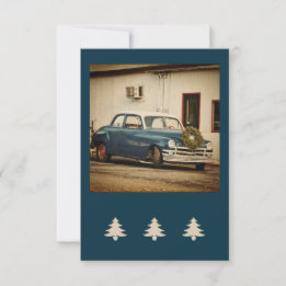 Vintage Blue Car Holiday Flat Grußkarte Karte
