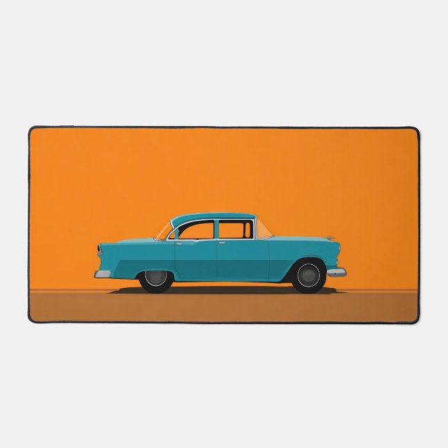 Vintage Blue Car Minimalist Art Schreibtischunterlage (Vorderseite)
