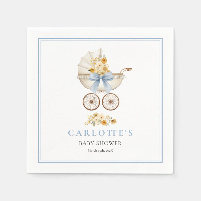 Vintage Blue Carriage Baby Shower Personalized Serviette (Vorderseite)