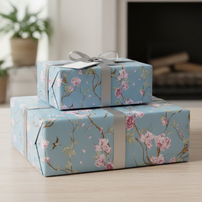 Vintage Blue Chinoiserie Floral  Geschenkpapier (Von Creator hochgeladen)