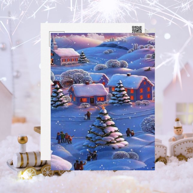 Vintage Blue Christmas Winter Wonderland Snow Postkarte (Von Creator hochgeladen)