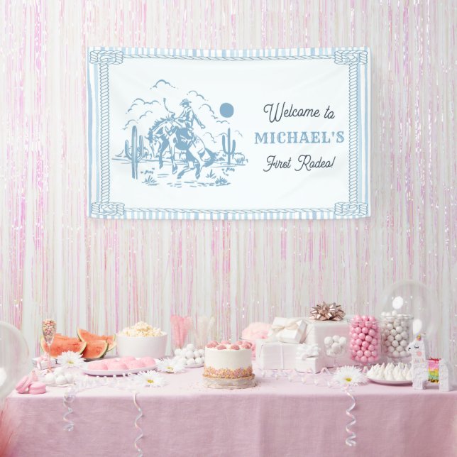 Vintage Blue Cowboy 1st Birthday Party Banner (Party)