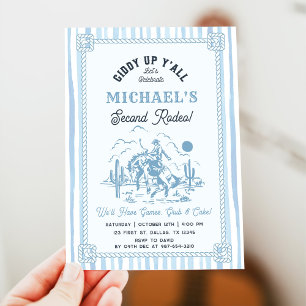 Vintage Blue Cowboy 2. Geburtstagsfeier Einladung