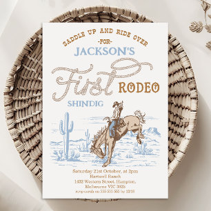 Vintage Blue Cowboy Erstes Rodeo 1. Geburtstag Einladung