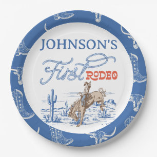 Vintage Blue Cowboy Erstes Rodeo 1. Geburtstag Pappteller