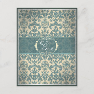 Vintage Blue Damask Reception card Begleitkarte