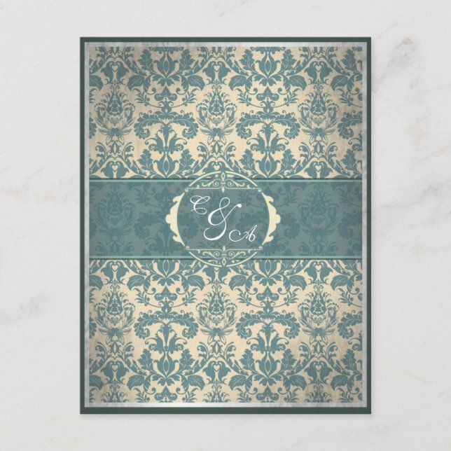Vintage Blue Damask Reception card Begleitkarte (Vorderseite)