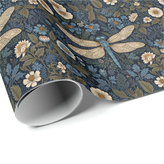 Vintage blue Dragonfly Geschenkpapier (Rolleneckpunkt)