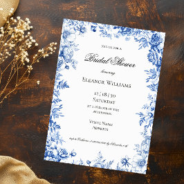 Vintage Blue  Floral Toile Bridal Shower Einladung