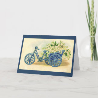 Vintage Blue Floral Tricycle Greeting Card Karte