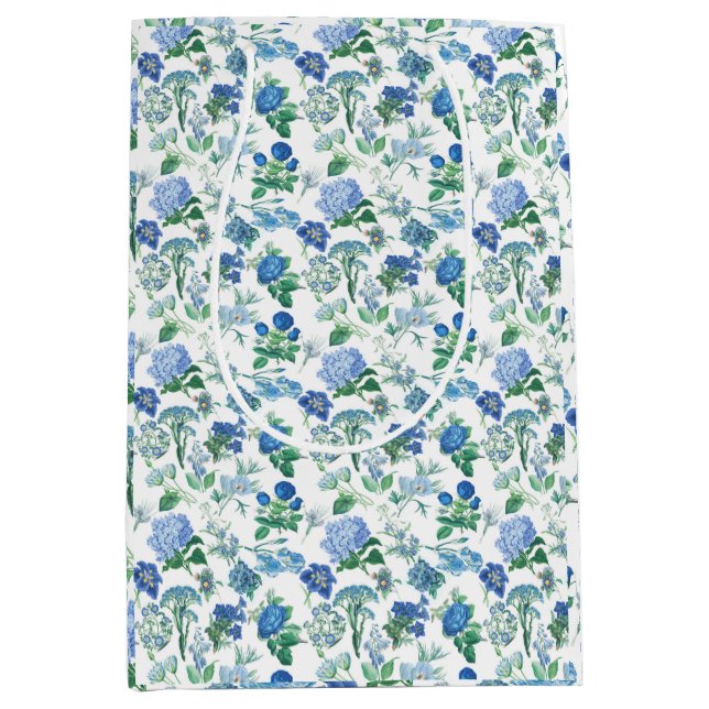 Vintage Blue Flowers Gift Bag Mittlere Geschenktüte (Vorderseite)