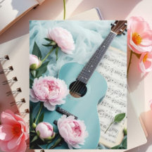 Vintage Blue Guitar & White Flower Art Postcard | 