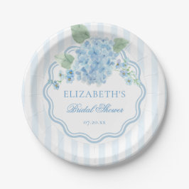 Vintage Blue Hydrangea Flower Elegant Stripe Wavy Pappteller