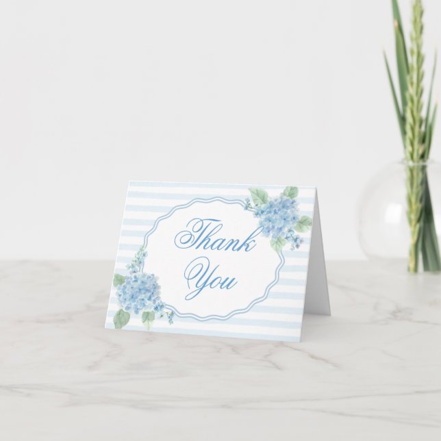 Vintage Blue Hydrangea Flower Stripe Bridal Shower Dankeskarte (Vorderseite)