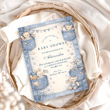 Vintage Blue Jeans Pocket Friends Baby Shower