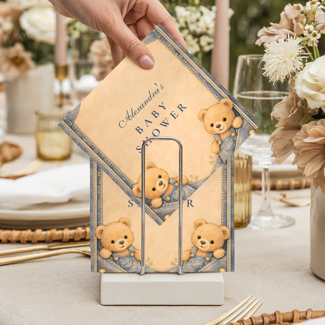 Vintage Blue Jeans Teddy Baby Shower Serviette (Von Creator hochgeladen)