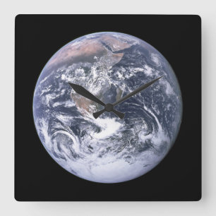 Vintage Blue Marble Erde Foto Quadratische Wanduhr