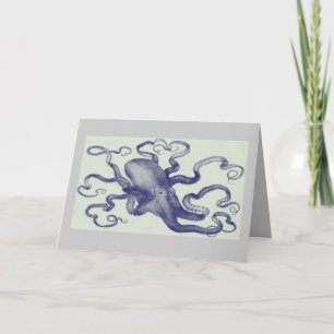 vintage blue octopus card karte