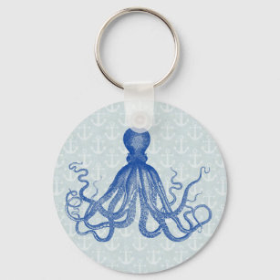 Vintage Blue Octopus with Anchors Schlüsselanhänger