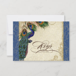 Vintage Blue Peacock Feathers Elegantes UAWG RSVP Karte