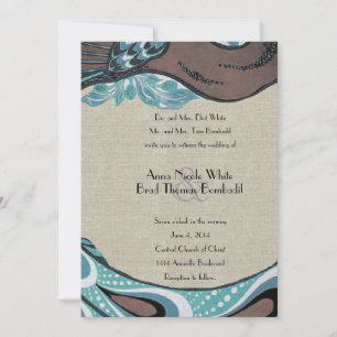 Vintage Blue Peacock Linen Hochzeit Einladung