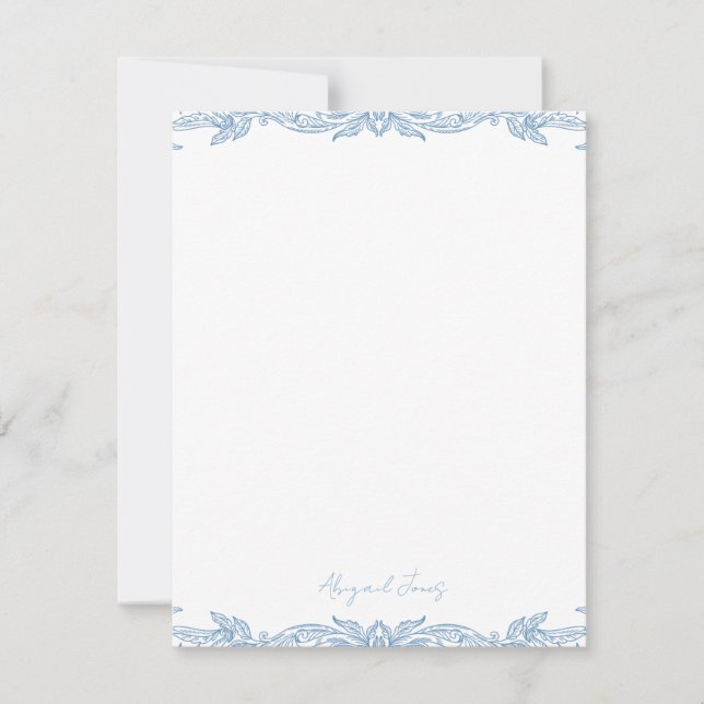 Vintage Blue Personalized Script Name Mitteilungskarte (Vorderseite)