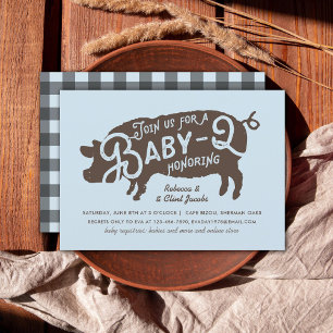Vintage Blue Pig Baby-Q BBQ Baby Shower Einladung