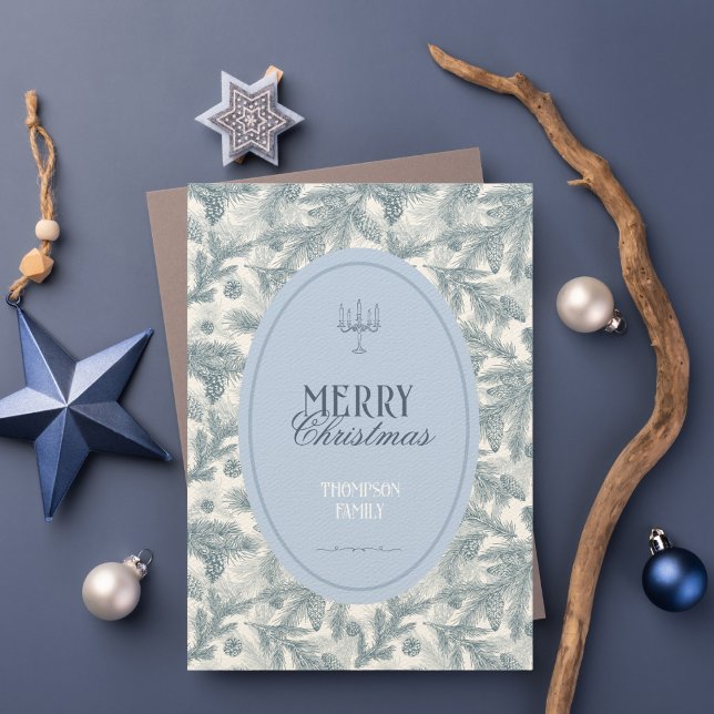 Vintage Blue Pine Branches Flat Christmas Card (Von Creator hochgeladen)