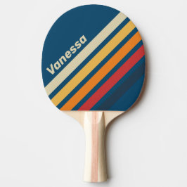 Vintage Blue Rainbow Angled Striping with Name Tischtennis Schläger