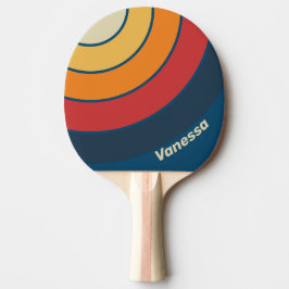 Vintage Blue Rainbow Circle Stripe with Name Tischtennis Schläger