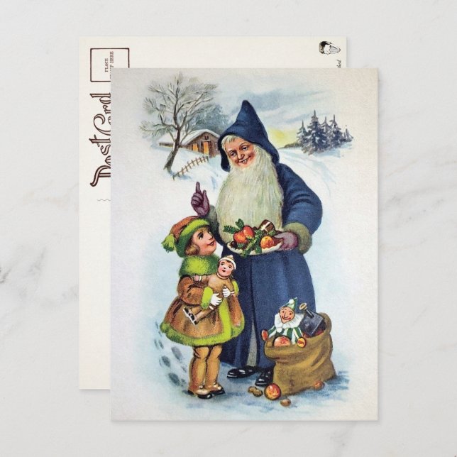 Vintage Blue Santa Postcard Postkarte (Vorne/Hinten)