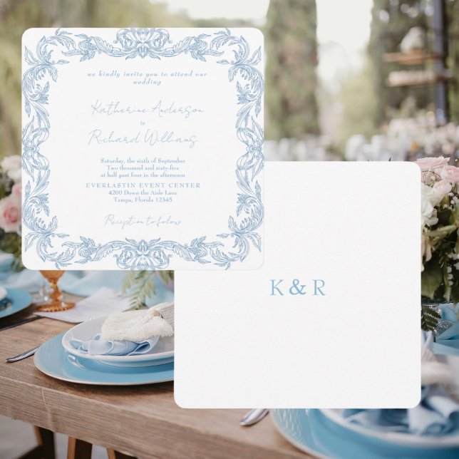 Vintage Blue Square Elegant Wedding  (Von Creator hochgeladen)