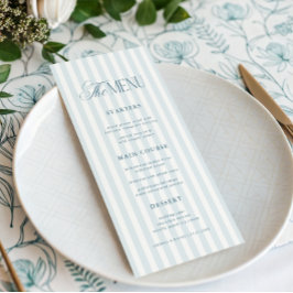 Vintage Blue Stripes Timeless Luxe Script Wedding Menükarte