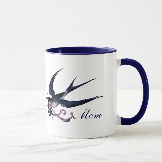 Vintage Blue Swallow Bird Mama Tasse (Rechts)