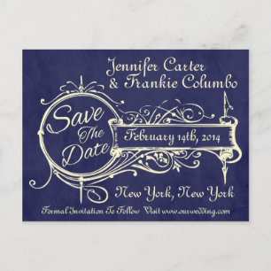 Vintage Blue Tafel Save-The-Date-Karte Ankündigungspostkarte