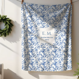 Vintage Blue Toile Custom Name Blanket for Grandma Sherpadecke