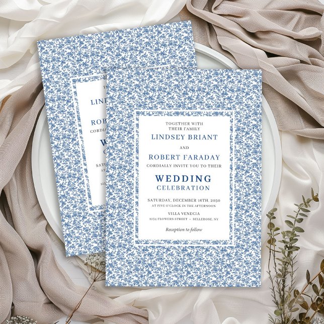 Vintage Blue Toile de Jouy Elegant Wedding Invite Einladung (Vintage Blue Toile de Jouy Elegant Wedding Invite)