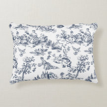 Vintage Blue Toile Decorative Pillow | French Coun